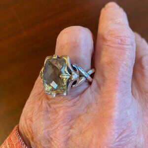 Premium Huge Sparkling Topaz Gem Ann King Sterling Silver & 18K Gold Size 7 Ring